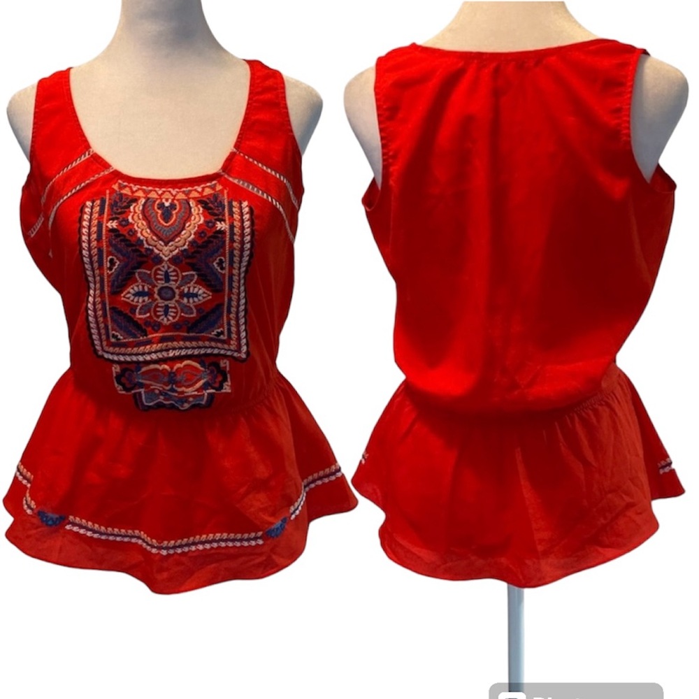 GB Gianni Bini Orange Sleeveless Elastic Waist Embroidered Detail Tank Top Small